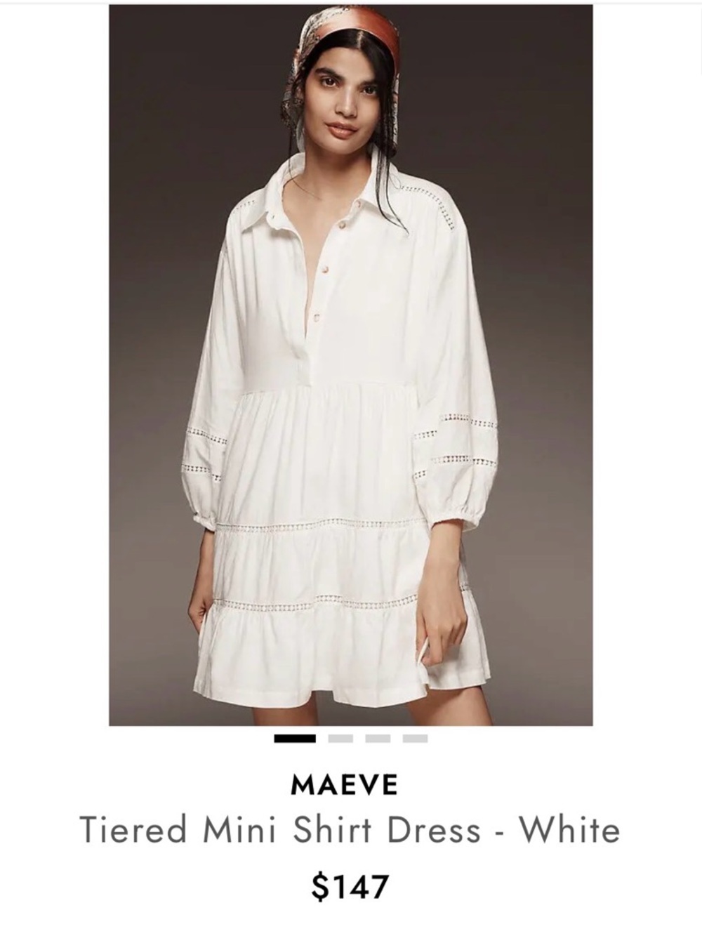 Maeve White Tiered Mini Shirt Dress